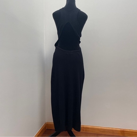 Michael Costello x Revolve- Black Variegated Rib Bodycon Dress V Neck Side Slit - Picture 9 of 12